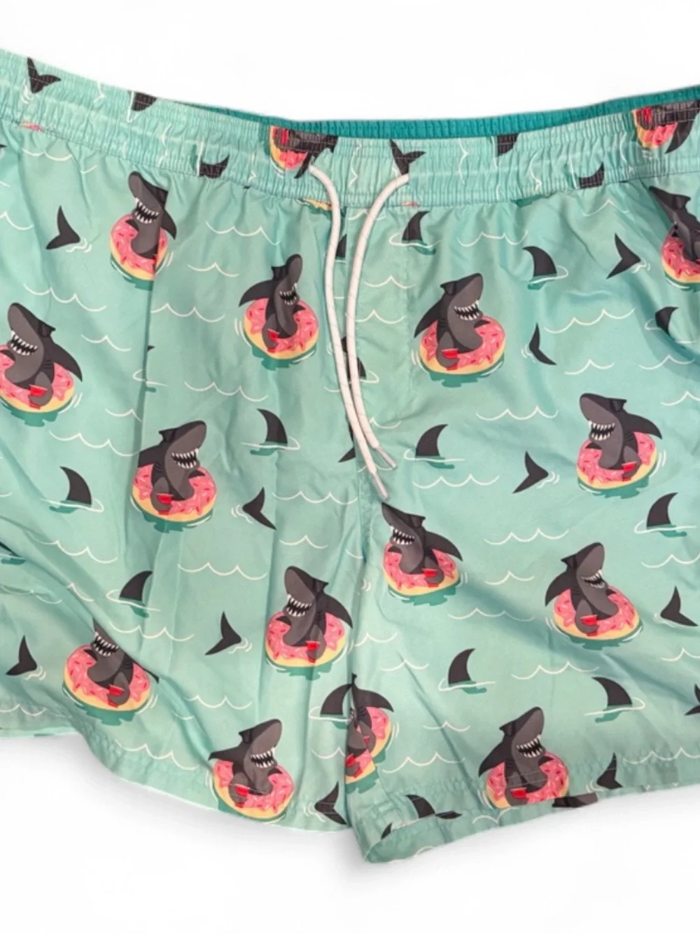 Time and Tru Teal Shark Float Swim Trunks